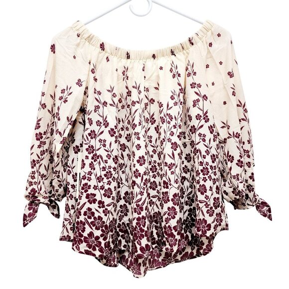 Haute Monde Floral Off Shoulder Blouse SZ S Beige/Burgundy 3/4 Sleeve Womens Top - Picture 10 of 10